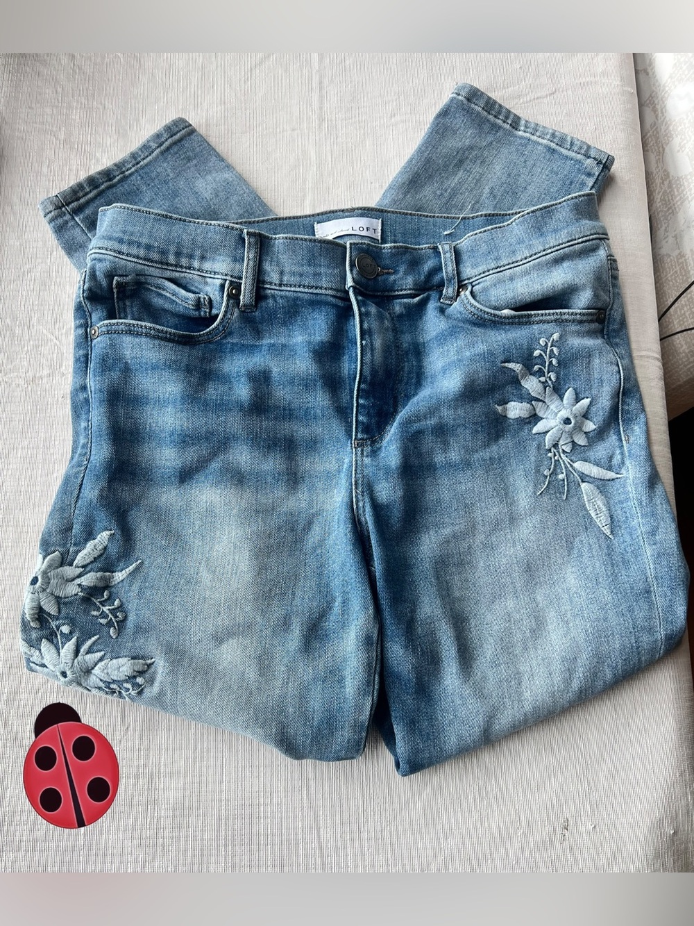 Loft Embroidered Light Blue Women’s Ankle Jeans -size 10